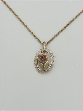 Gold-Tone Floral Oval Pendant Necklace - Women Jewelry